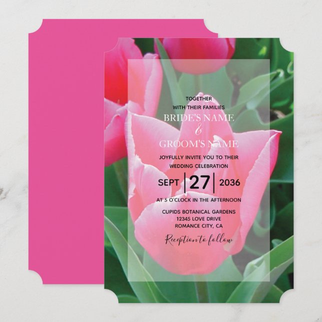 Convites para Casamento de Tulipas Rosa Elegantes (Frente/Verso)