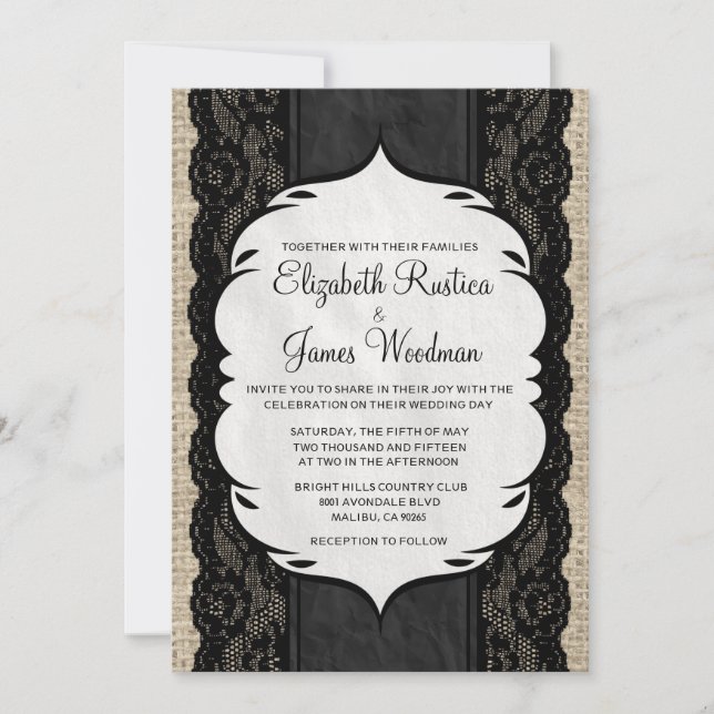 Convites para Casamento de Vintagens Negras (Frente)
