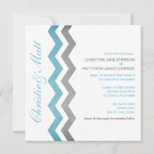 Convites para Casamento de Zig Zag Azul e Cinza