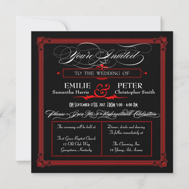 Convites para Casamento do Estilo Poster Vermelho  (Frente)