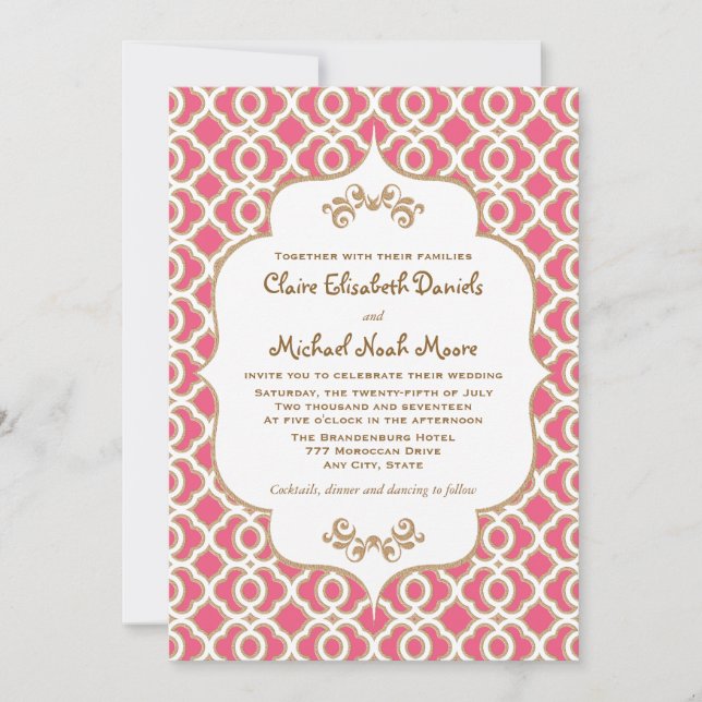 Convites para Casamento Dourado com IPnk e Marroco (Frente)