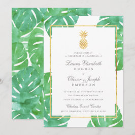 Convites para Casamento Dourado de Abacaxi Tropica