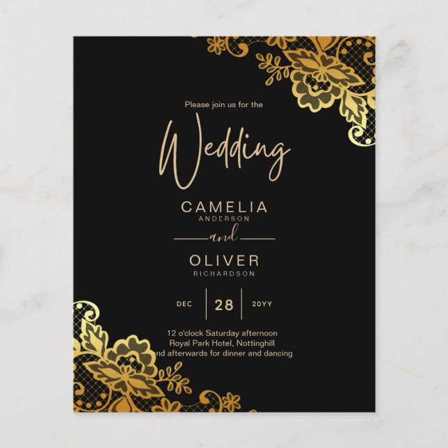 Convites para Casamento Dourado de Locais Pretos (Frente)