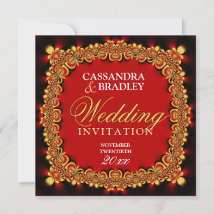Convites para Casamento Dourado de Locais Vermelho