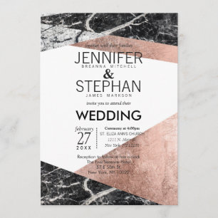 Convites para Casamento Dourado e Marble Moderno