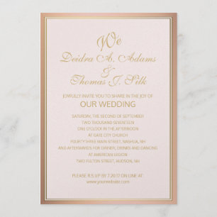 Convites para Casamento Dourado rosa