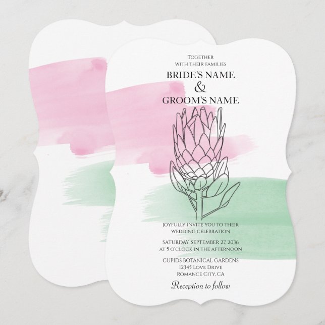 Convites para Casamento Elegante King Protea Water (Frente/Verso)