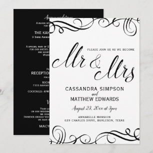 Convites para Casamento Elegante Tudo em Um Preto