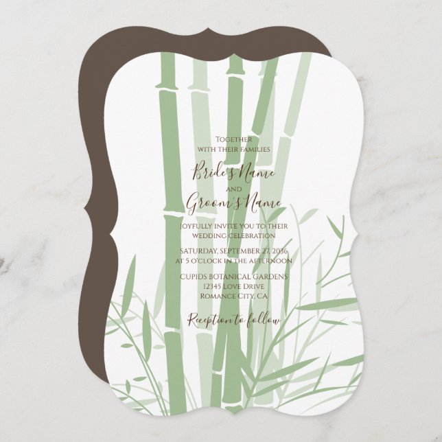 Convites para Casamento em Bambu Oriental Elegante (Frente/Verso)