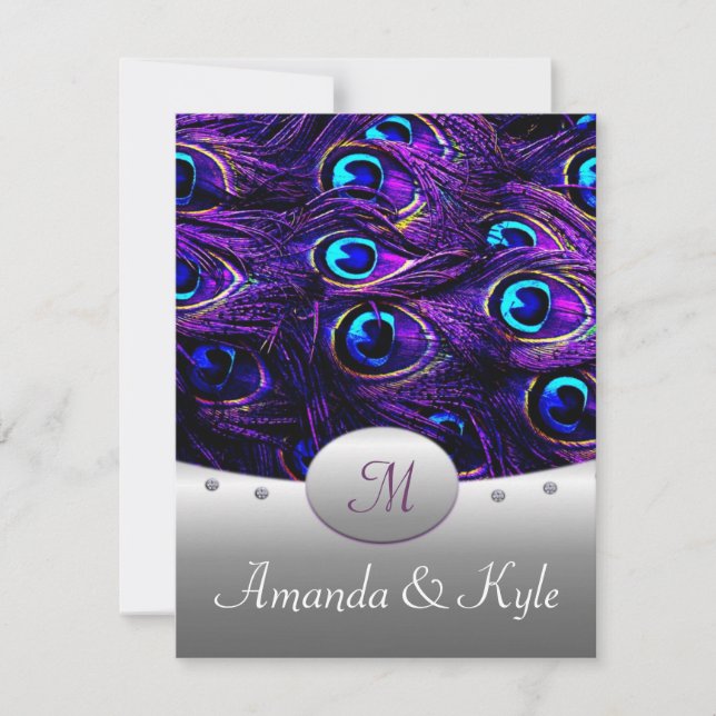 Convites para Casamento em Pavão Roxo 4,25" x 5,5" (Frente)