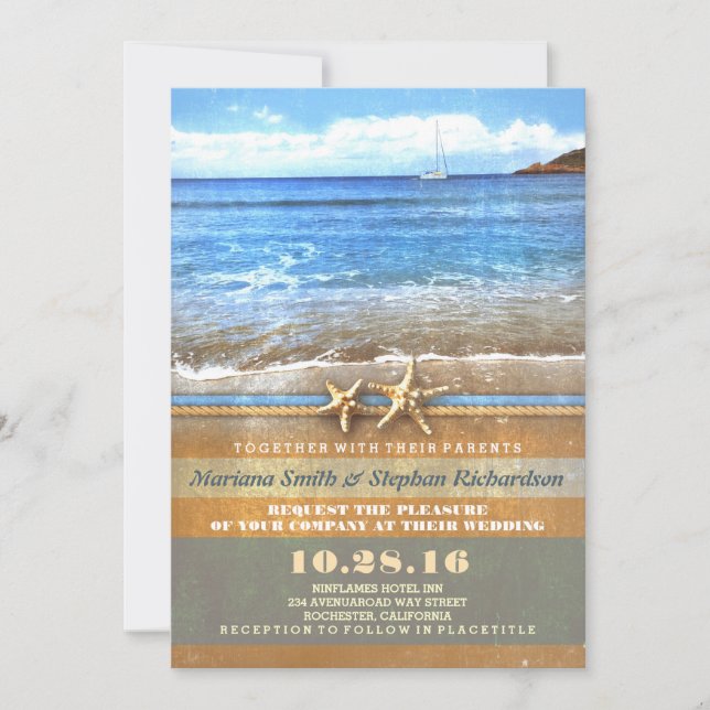 Convites para casamento em praia de Vintage (Frente)