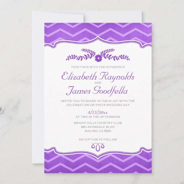 Convites para Casamento em Zigzag Roxo (Frente)