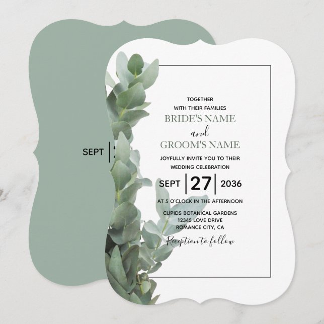 Convites para Casamento Eucalyptus em Dólares de P (Frente/Verso)