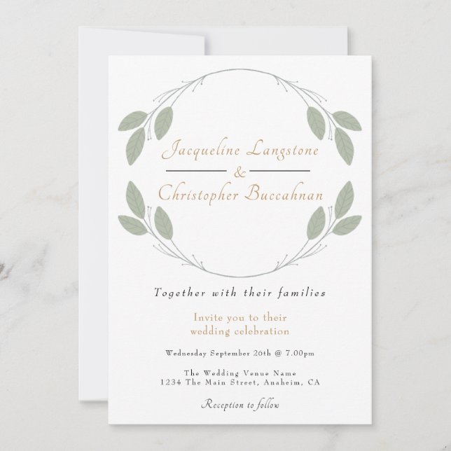 Convites para Casamento Eucalyptus Russos Elegante (Frente)