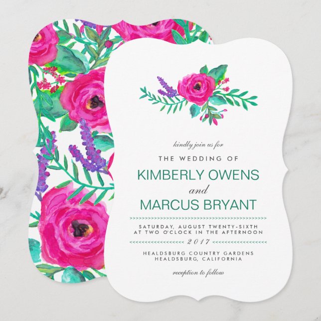 Convites para Casamento Florais Frescos / Volta Fl (Frente/Verso)