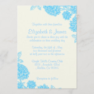 Convites para Casamento Floral Azul de Luxo