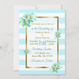 Convites para Casamento Floral Azul e Dourado