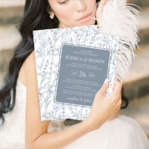 Convites para casamento floral azul empoeirado clá
