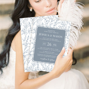 Convites para casamento floral azul empoeirado clá