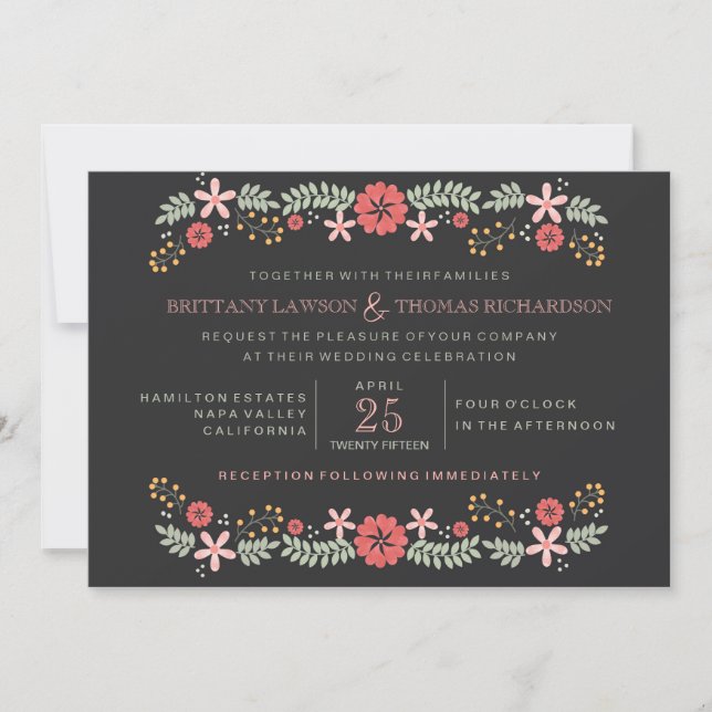 Convites para Casamento Floral Chalkboard (Frente)