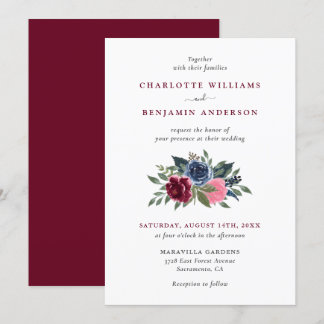 Convites para Casamento Floral de Borgonha e Marin