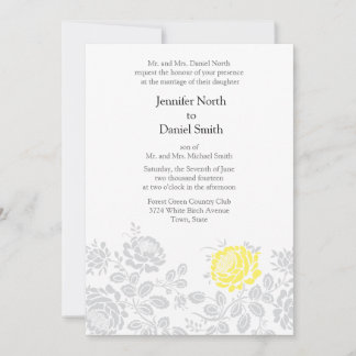 Convites para Casamento Floral de Cinza Amarela