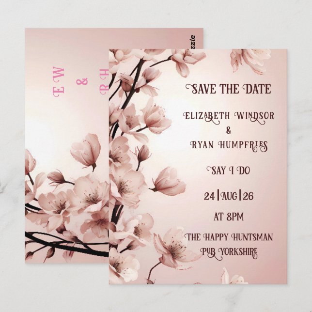 Convites para Casamento Floral de Flor Elegante (Frente/Verso)