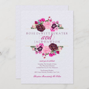Convites para Casamento Floral de Fuchsia e Plum