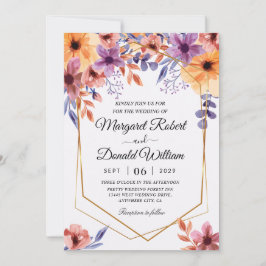 convites para casamento floral de laranja roxo