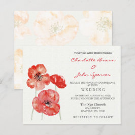 Convites para Casamento Floral Moderno Red Poppy