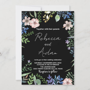 Convites para Casamento Floral Preto Verde