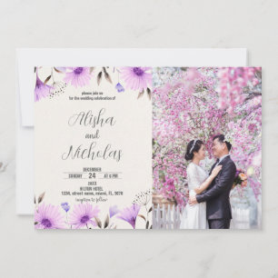 Convites para Casamento Floral Roxo com foto