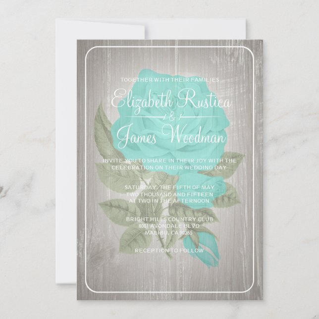 Convites para Casamento Floral Russo Turquesa (Frente)