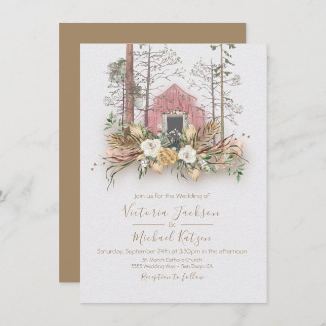 Convites para Casamento Florestal de Woodland Barn (Frente/Verso)