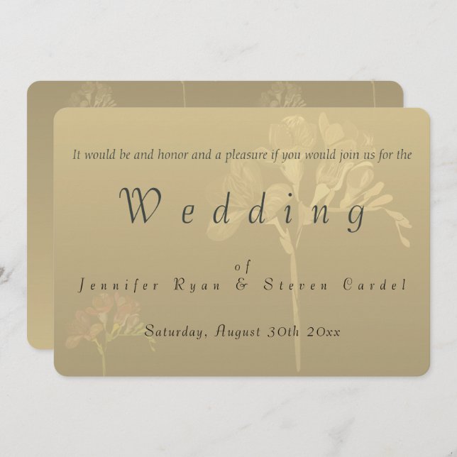 Convites para Casamento Fresia de ouro Com Véu (Frente/Verso)