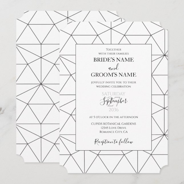 Convites para Casamento Geométrico de Padrão Elega (Frente/Verso)