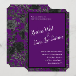 Convites para Casamento Gótico em Roxo e Rosa Negr