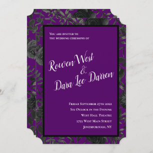 Convites para Casamento Gótico em Roxo e Rosa Negr