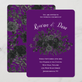 Convites para Casamento Gótico em Roxo e Rosa Negr