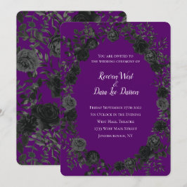 Convites para Casamento Gótico em Roxo e Rosa Negr
