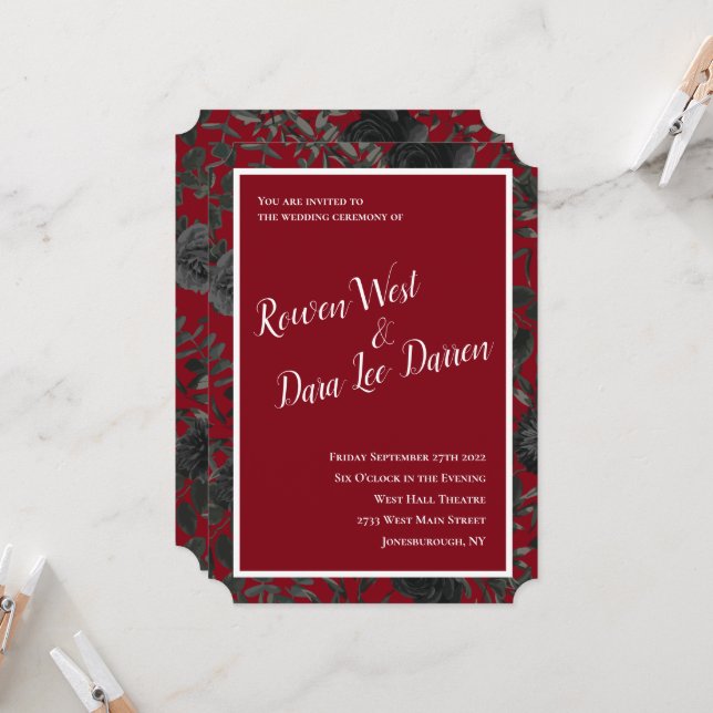 Convites para Casamento Gótico Rosa, Vermelho e Ne (Frente/Verso In Situ)