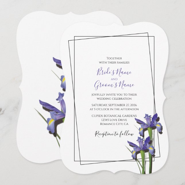 Convites para Casamento Iris Roxo Elegante (Frente/Verso)