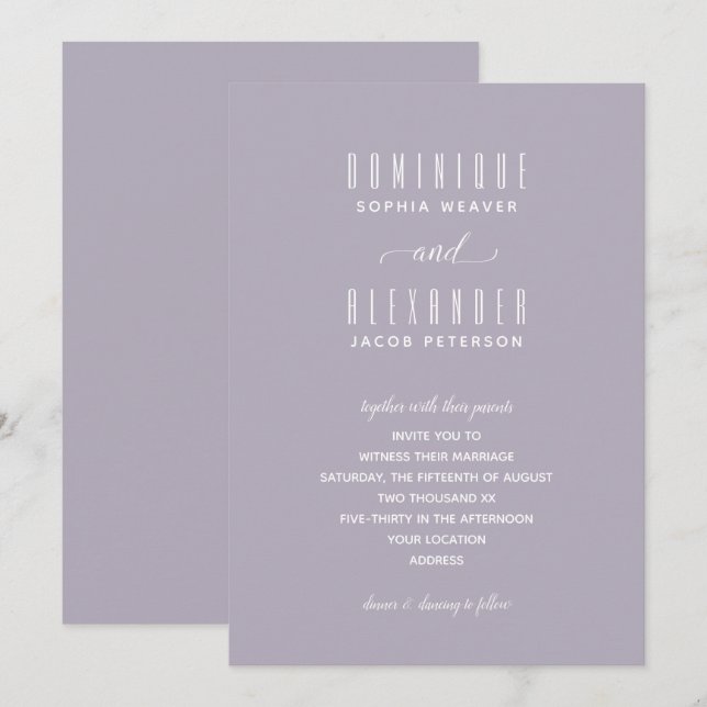 Convites para Casamento Lilac Suave de Script Eleg (Frente/Verso)