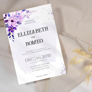 Convites para Casamento Minimalista Branco Roxo