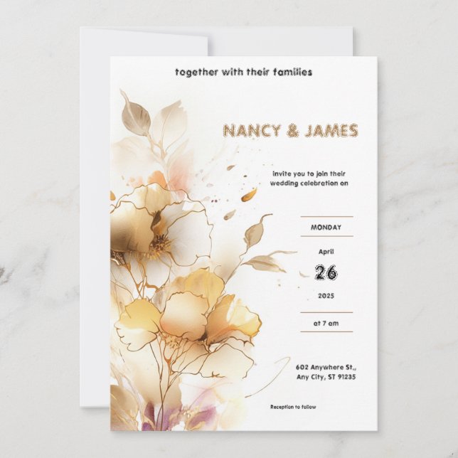 Convites para Casamento Moderno Branco e Ouro (Frente)