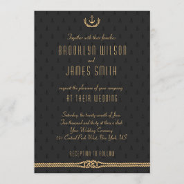 Convites Para Casamento Náutico Preto E Dourado