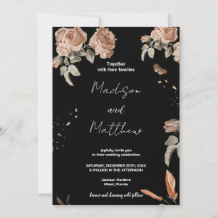 Convites para Casamento Preto de Flor Castanho
