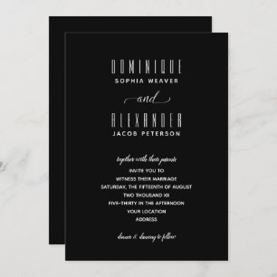 Convites para Casamento Preto e Branco de Script E