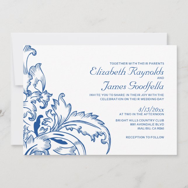 Convites para Casamento Real Azul (Frente)