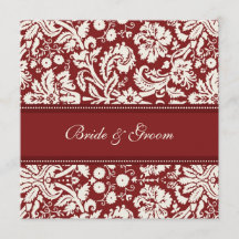 Convites para Casamento Red Cream Damask